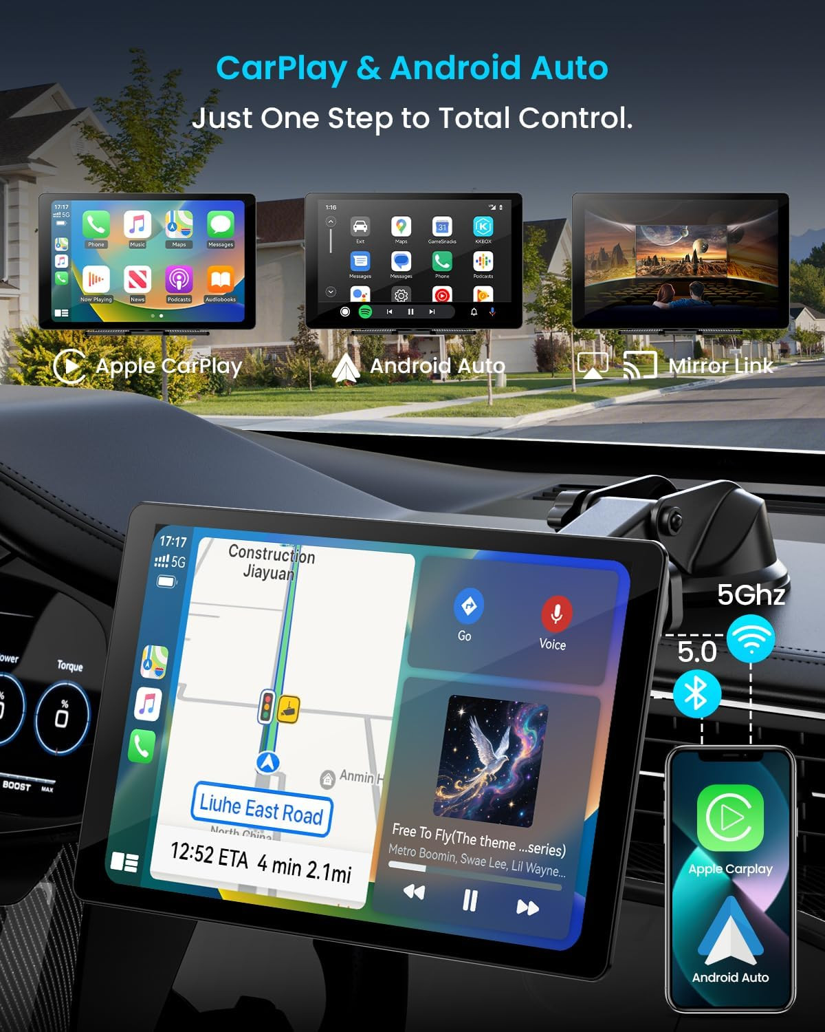 11″ Extra Large Wireless Apple Carplay Screen for Car – Ultra-Slim 0.16 Inch Tou