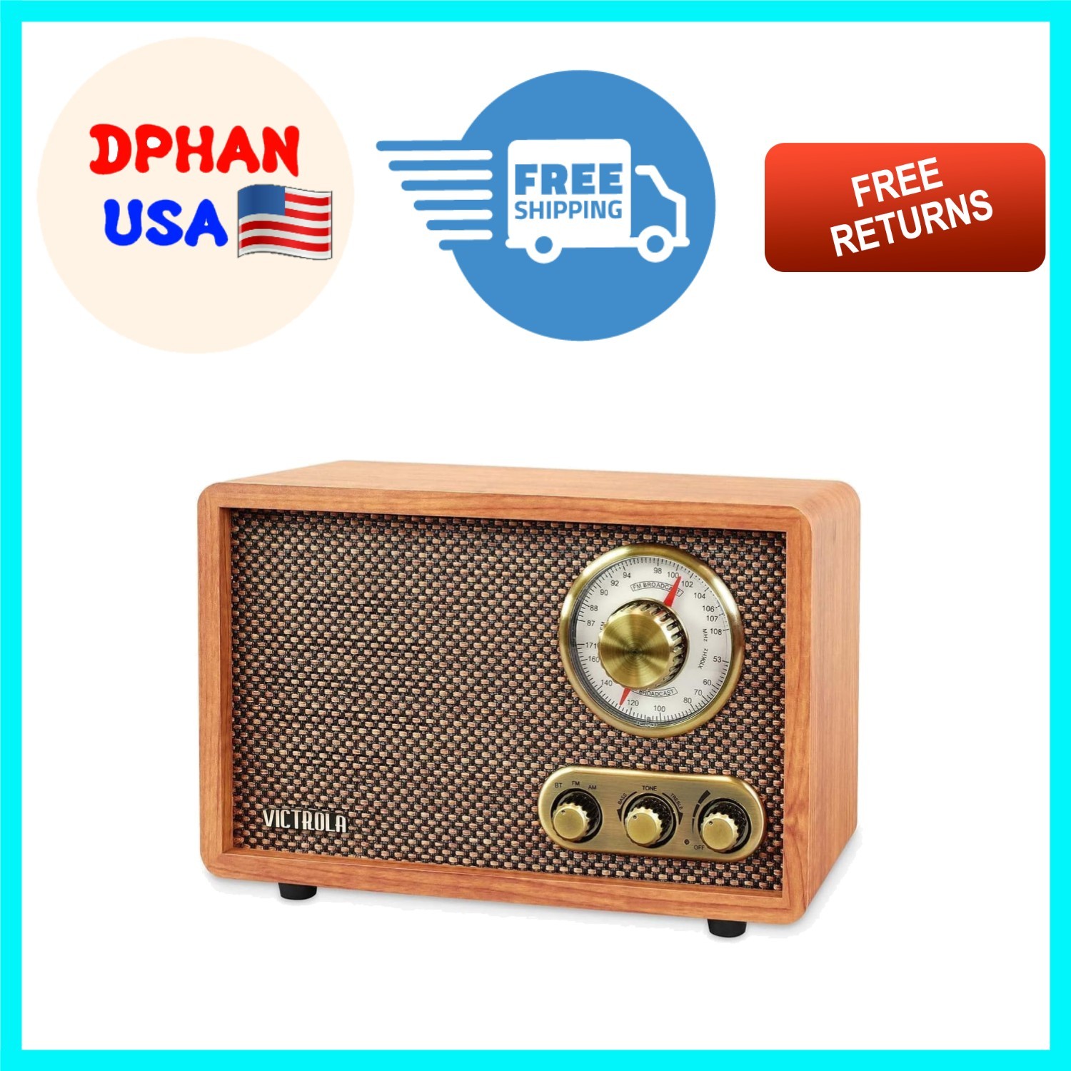 Willow Retro Bluetooth Radio: Vintage Wood Design with Built-in Speakers 9.5”