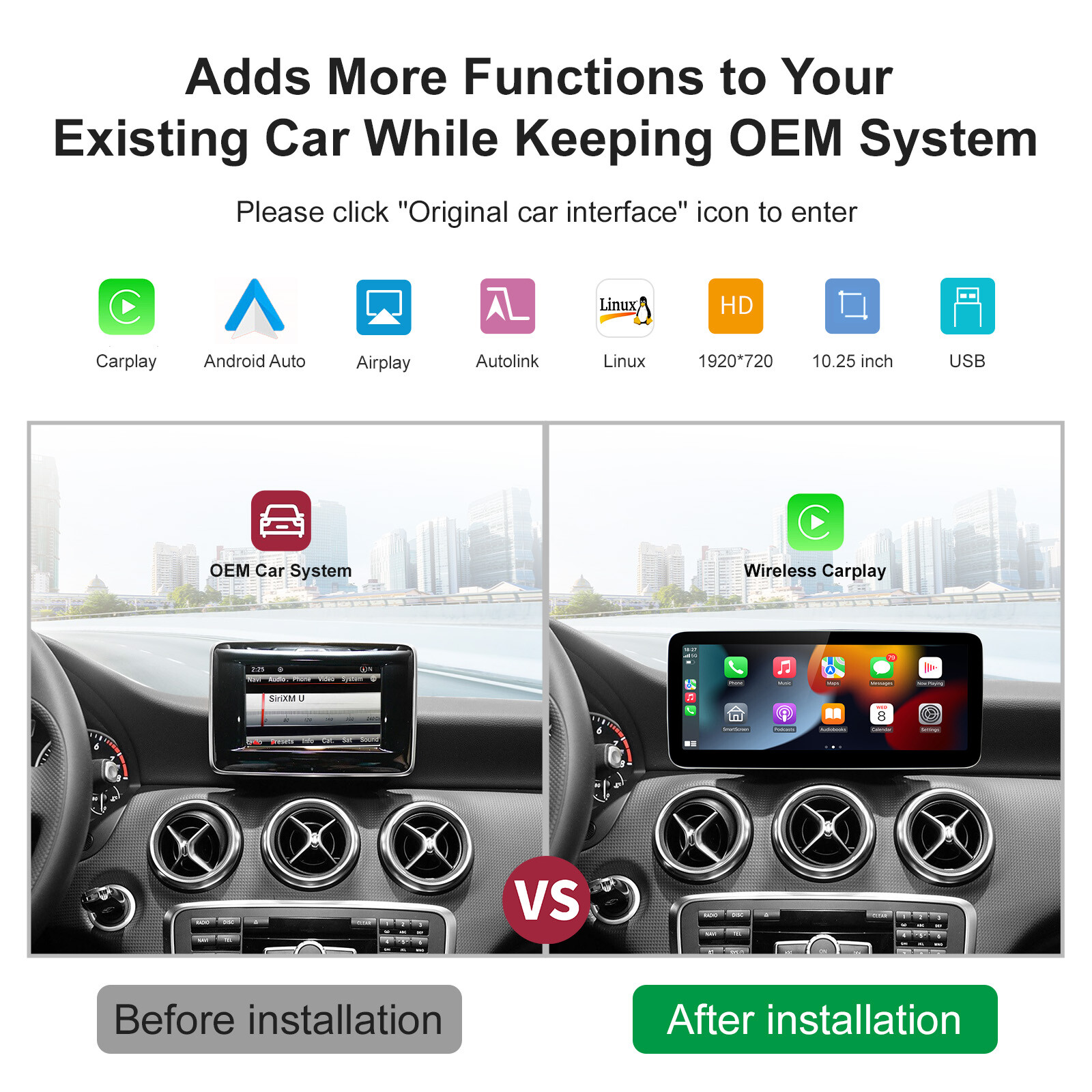 Wireless Carplay/Android Auto 12.3 inch Touch screen for Mercedes Benz NTG4.5
