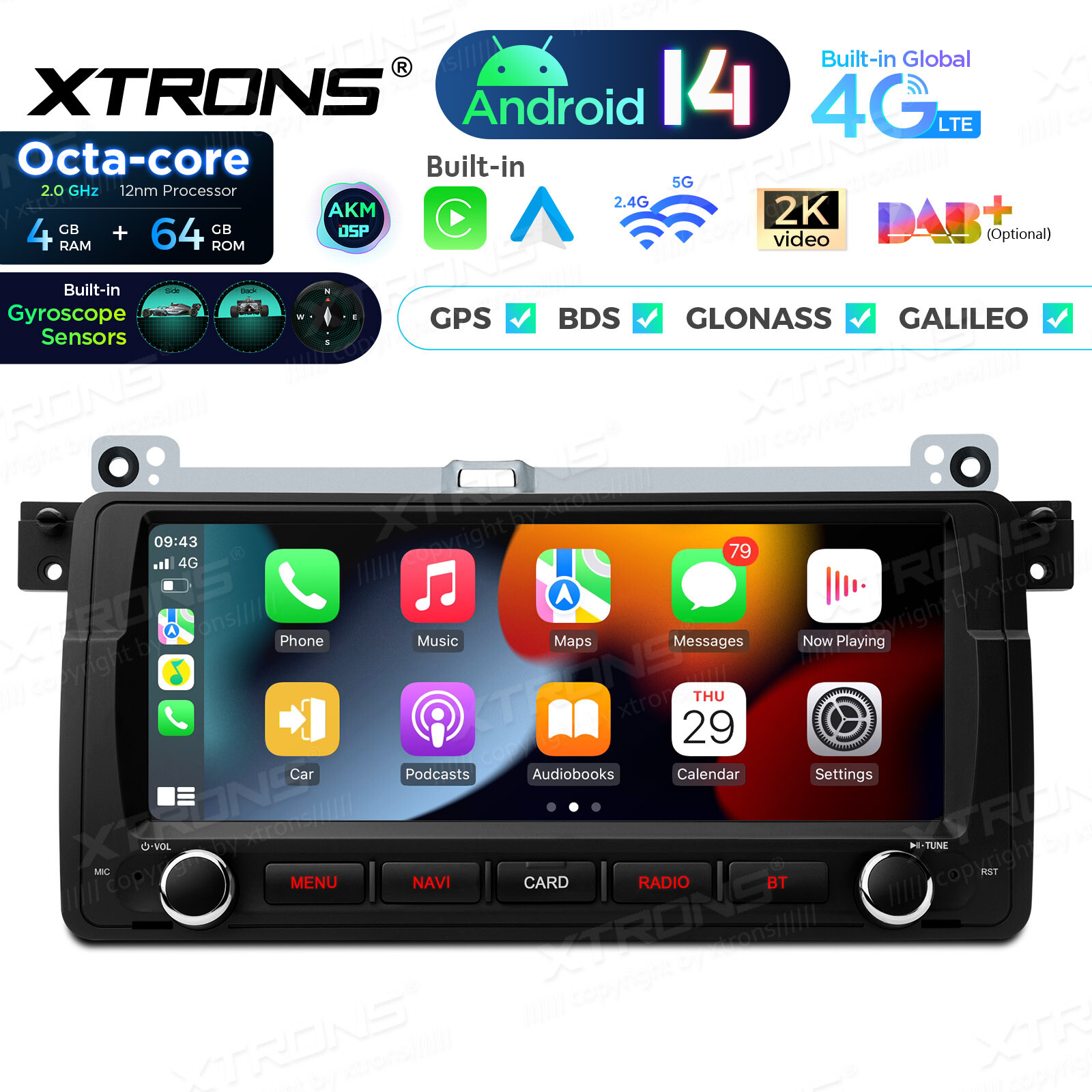 8.8″ HD Screen Android 14 8Core Car Play Radio GPS Stereo 4G For BMW 3er E46 M3