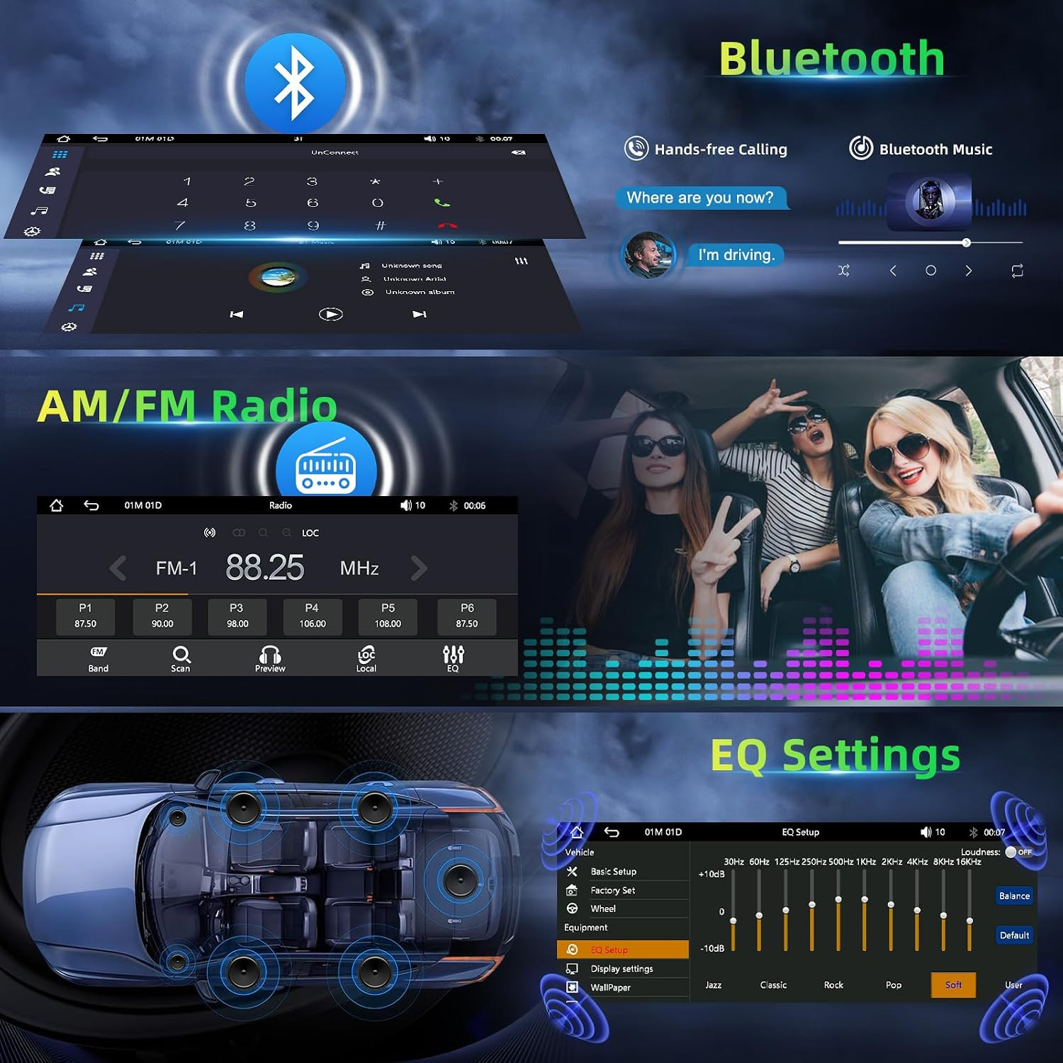 6.86″ Wireless Single Din Touchscreen Radio Apple Carplay Android Auto, Single D