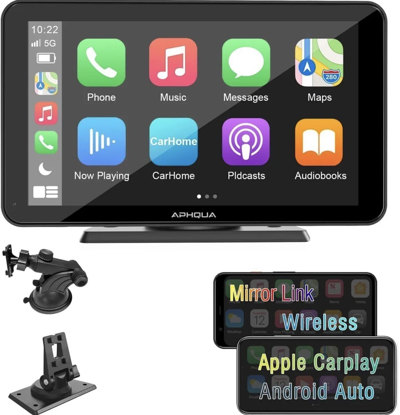 ALHQUA 7” Full HD Display IPS Touch Screen BT/USB/TF Audio/Video/ Voice Controls