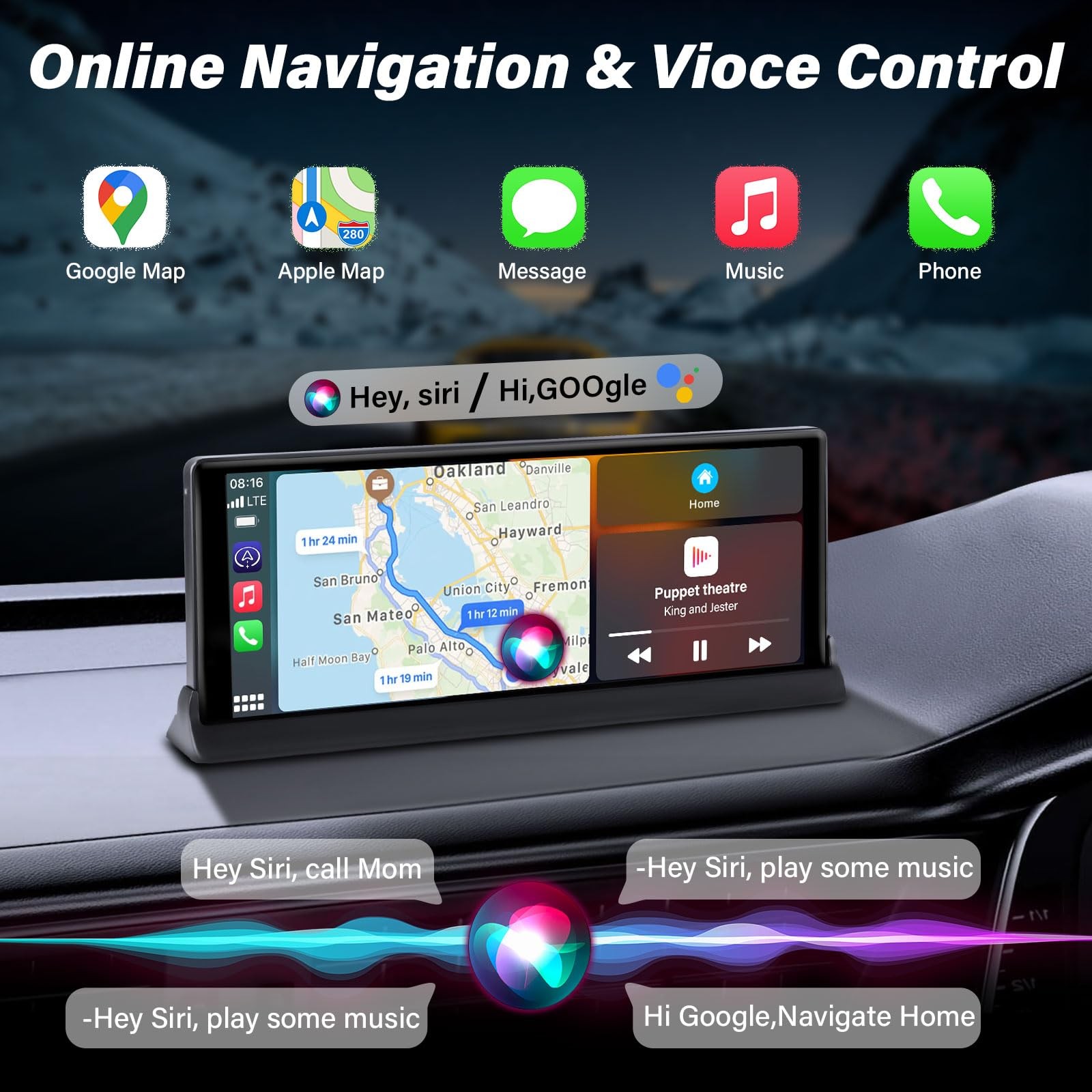 Pantalla Tactil 10″ Carplay Android Portátil Bluetooth Estereo Para Carro Coche