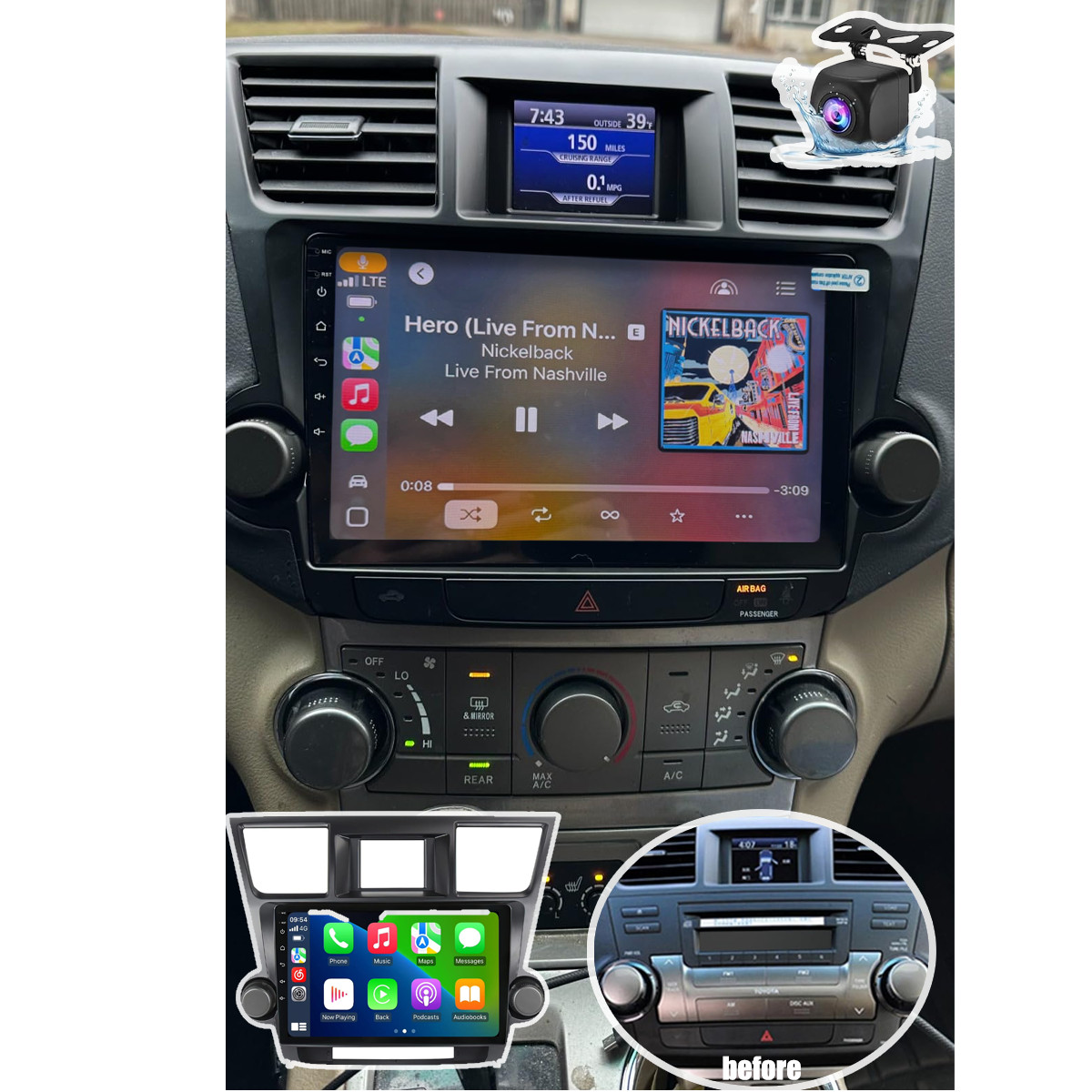 Upgrade GPS Unit Carplay JBL Car Radio Android For 2008-2013 Toyota Highlander
