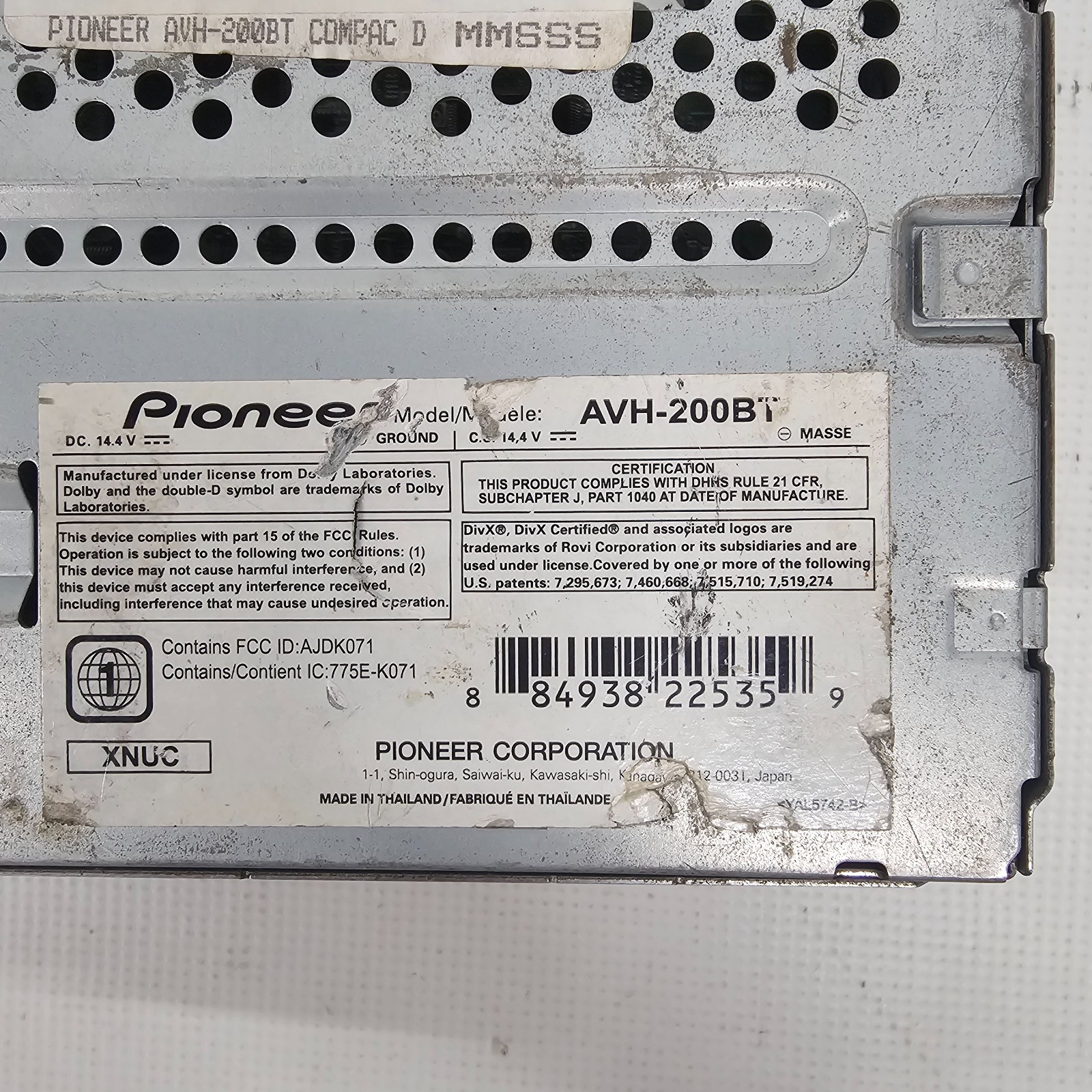 Pioneer 6.1″ Touchscreen Car Stereo AVH-200BT (as-is untested no return)