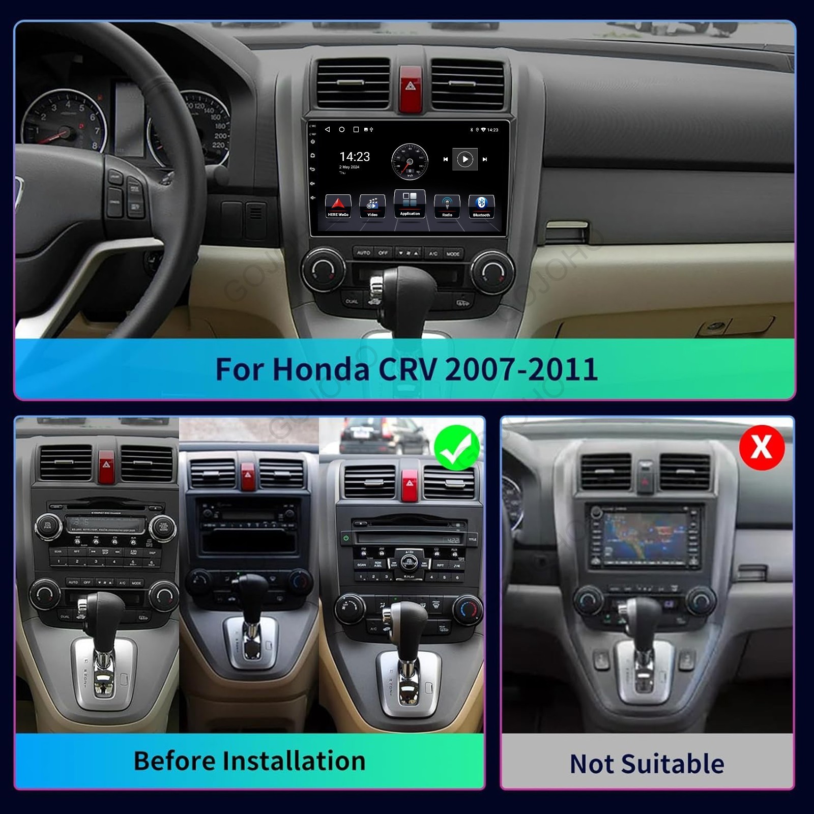 9″ 64GB FOR HONDA CRV 2007-2011 WIRELESS CARPLAY CAR STEREO RADIO GPS