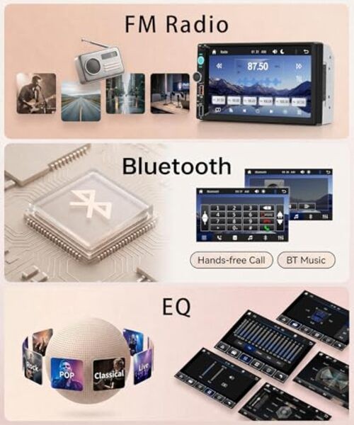 Single Din Car Stereo Wirelsss Carplay Android Auto, 1 Din Head Unit 6.86 Inch