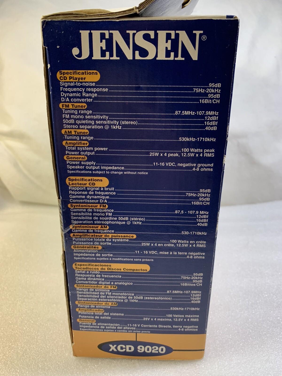 Jensen XCD 9020 Car AM/FM CD RECEIVER with Detachable Face Plate- New in Box