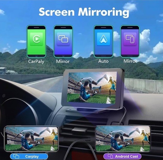 Hieha Wireless Carplay 7″ HD Portable Touchscreen Car Stereo w/Apple & Android
