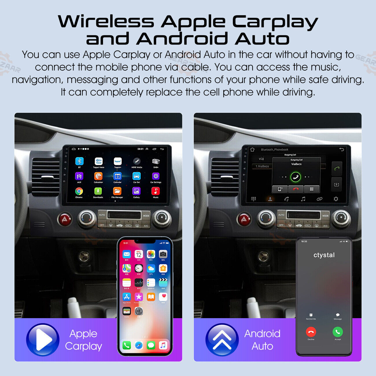 64GB For Honda Civic 2006-2011 10″ Android 13 Apple Carplay Car Stereo Radio GPS