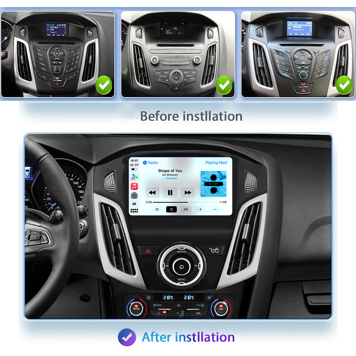 4+64G For Ford Focus 2012-18 Car Android CarPlay Radio Stereo GPS Navi 1280*800