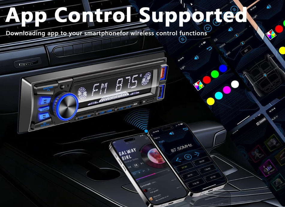 Autoradio Bluetooth Single DIN con Manos Libres, FM, MP3, EQ, Doble USB, SD, AUX