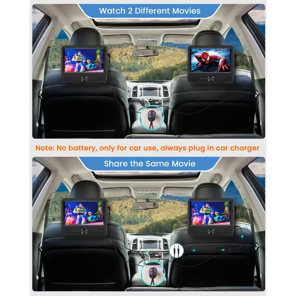 7.5 In. Car DVD Player Dual Screen Play a Same/2 Different Movies with AV Out/In