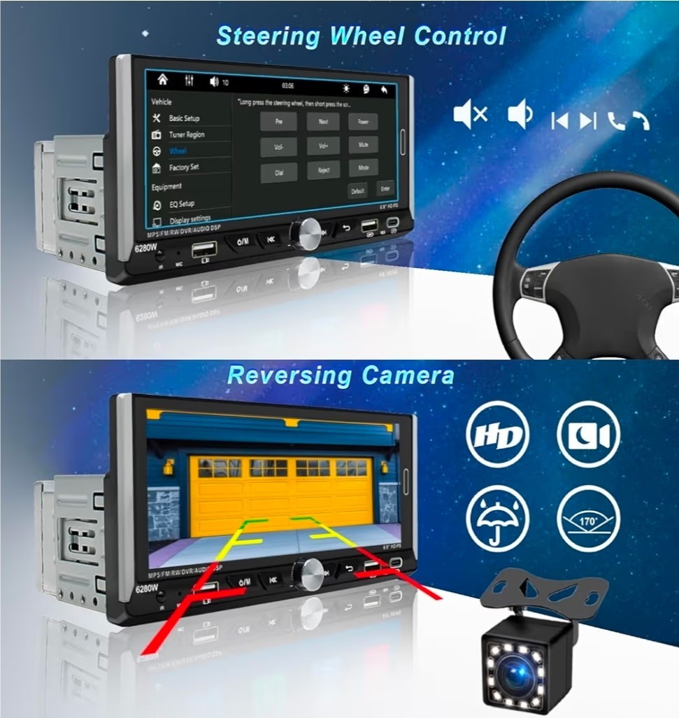 Single Din Car Radio Compatible with Wireless Apple CarPlay,6.9”Car StereoIPS