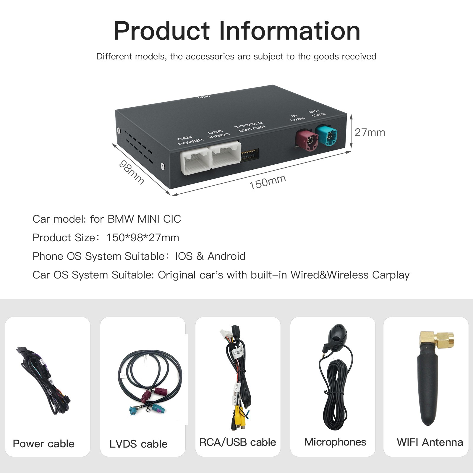 Android Auto/Wireless CarPlay for BMW Mini R59 R60 R61 F54 F55 F56 F57 Module