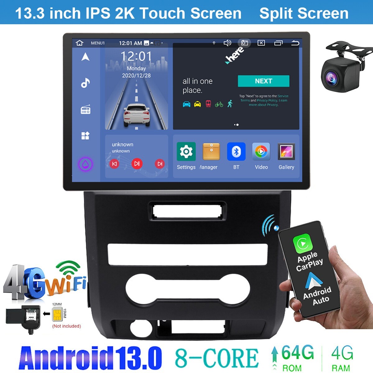 13″ Car Stereo Radio Octa Core 4+64G Carplay For Ford F150 2009 -2014 F-150