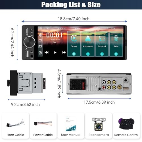 Single Din Car Stereo Radio with Wireless 6.28 Inch with Carplay