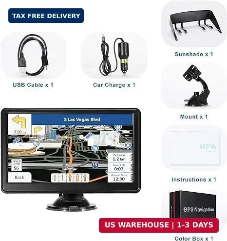 GPS Navigator for Car Truck RV, Latest 2025 Map, 7 inch Touch Screen Real Voice