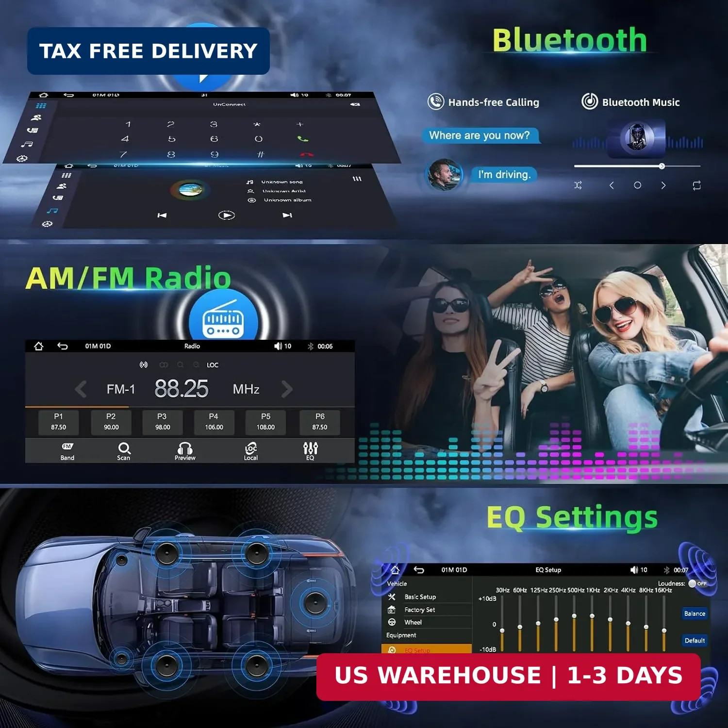 6.86″ Wireless Carplay Android Auto Single Din Touchscreen Stereo Backup Camera
