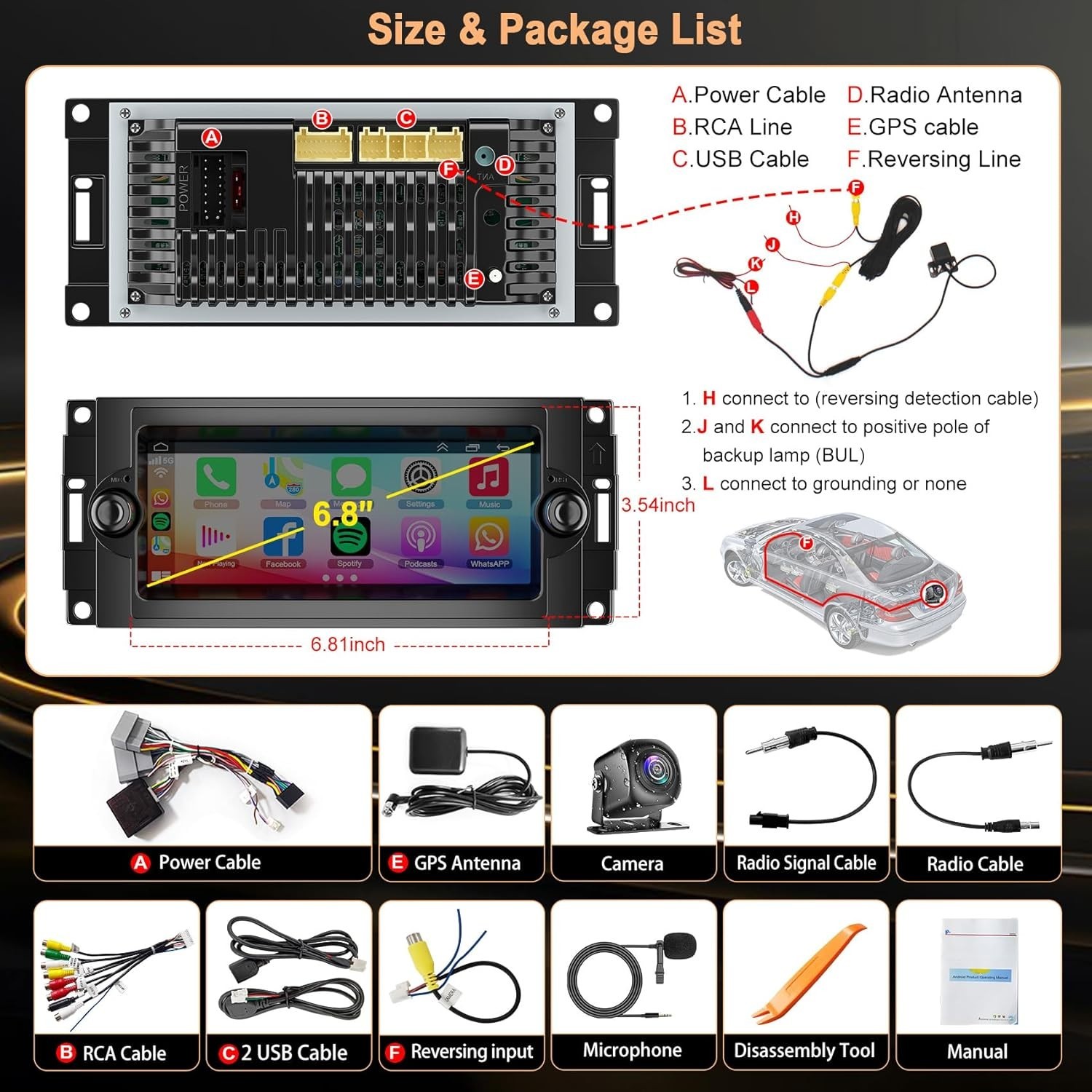 6.8″ 8Core 4+128G Android Auto Carplay for Dodge RAM Jeep Chrysler 300 2005-2009