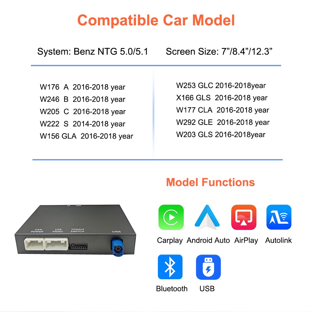 Wireless Carplay Android Auto Interface For Mercedes Benz C Class W205 NTG 5.0