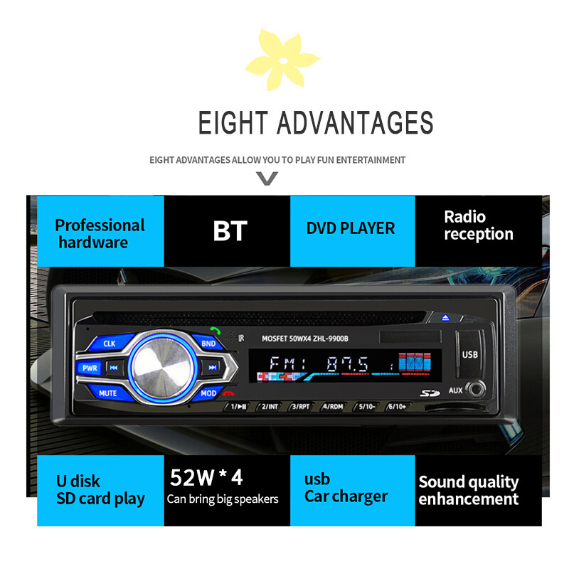 Compatible with DVD DIVX MPEG4 VCD CD Single 1 Din USB FM Bluetooth Car Radio