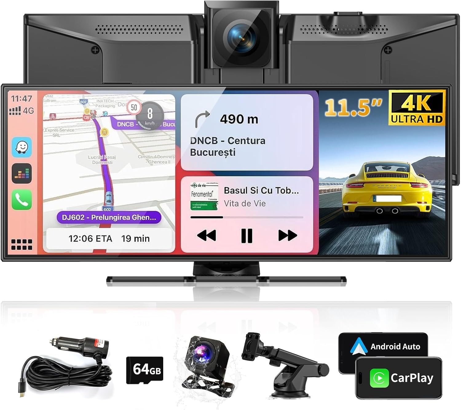 Largest 11.5″ Touchscreen with Dash Cam, App Control for Car