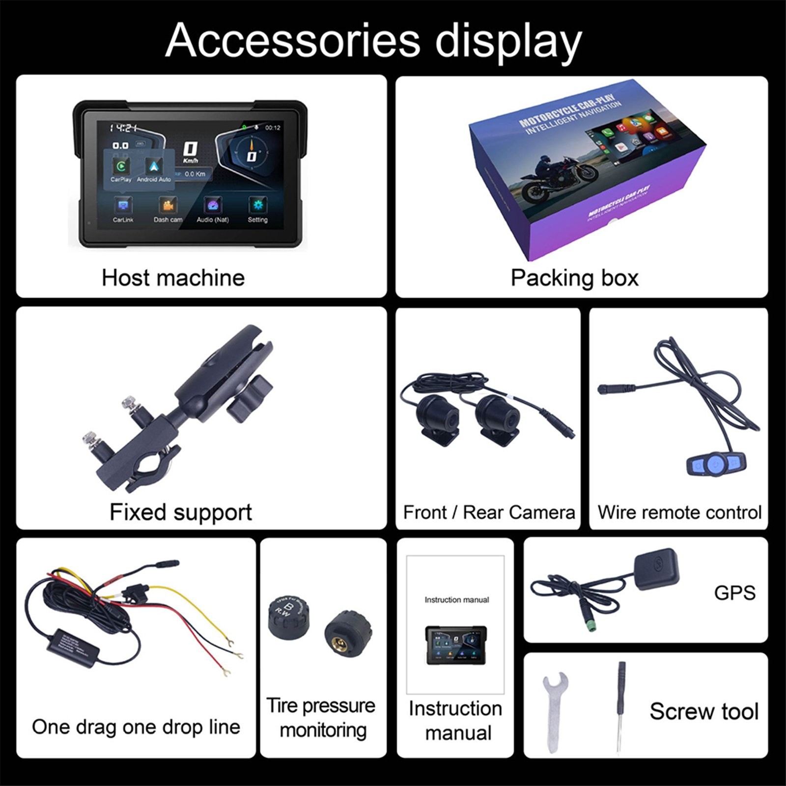 7″ Motorcycle Motorbike GPS Carplay Screen Wireless CarPlay & Android Auto +WiFi