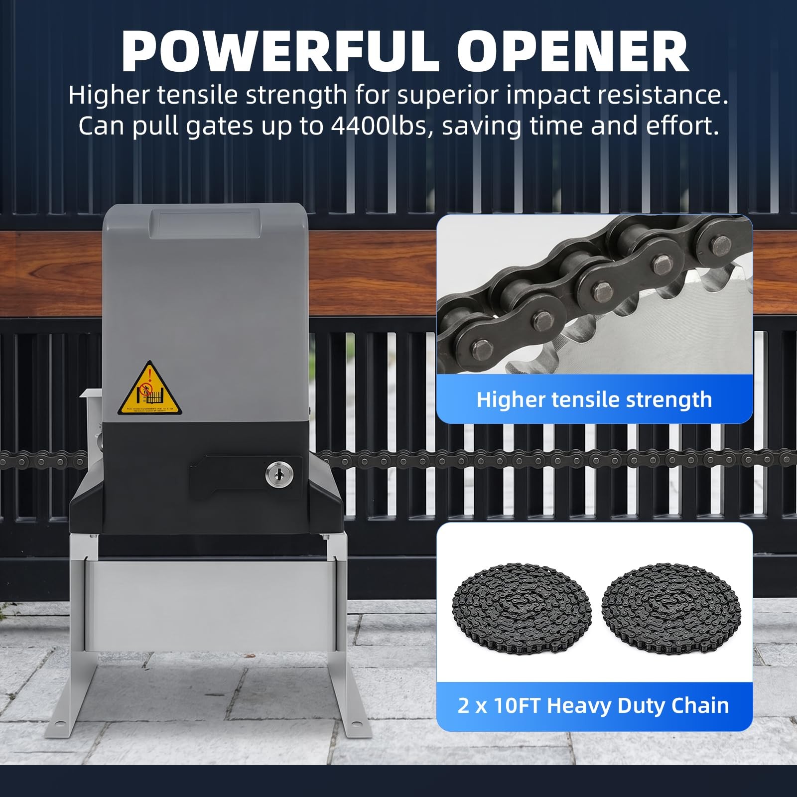 750W Automatic Sliding Gate Opener Motor 4400lbs 40ft APP Control 4 Remotes