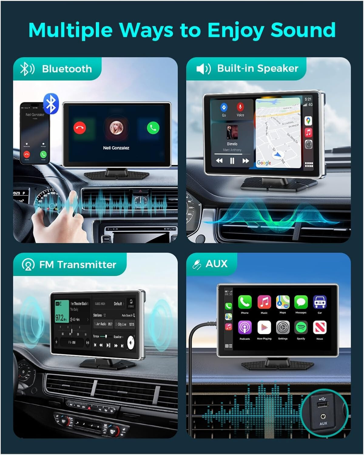Wireless Carplay with 4K Dash Cam, 9″ Portable Carplay Screen for Car, Apple Car