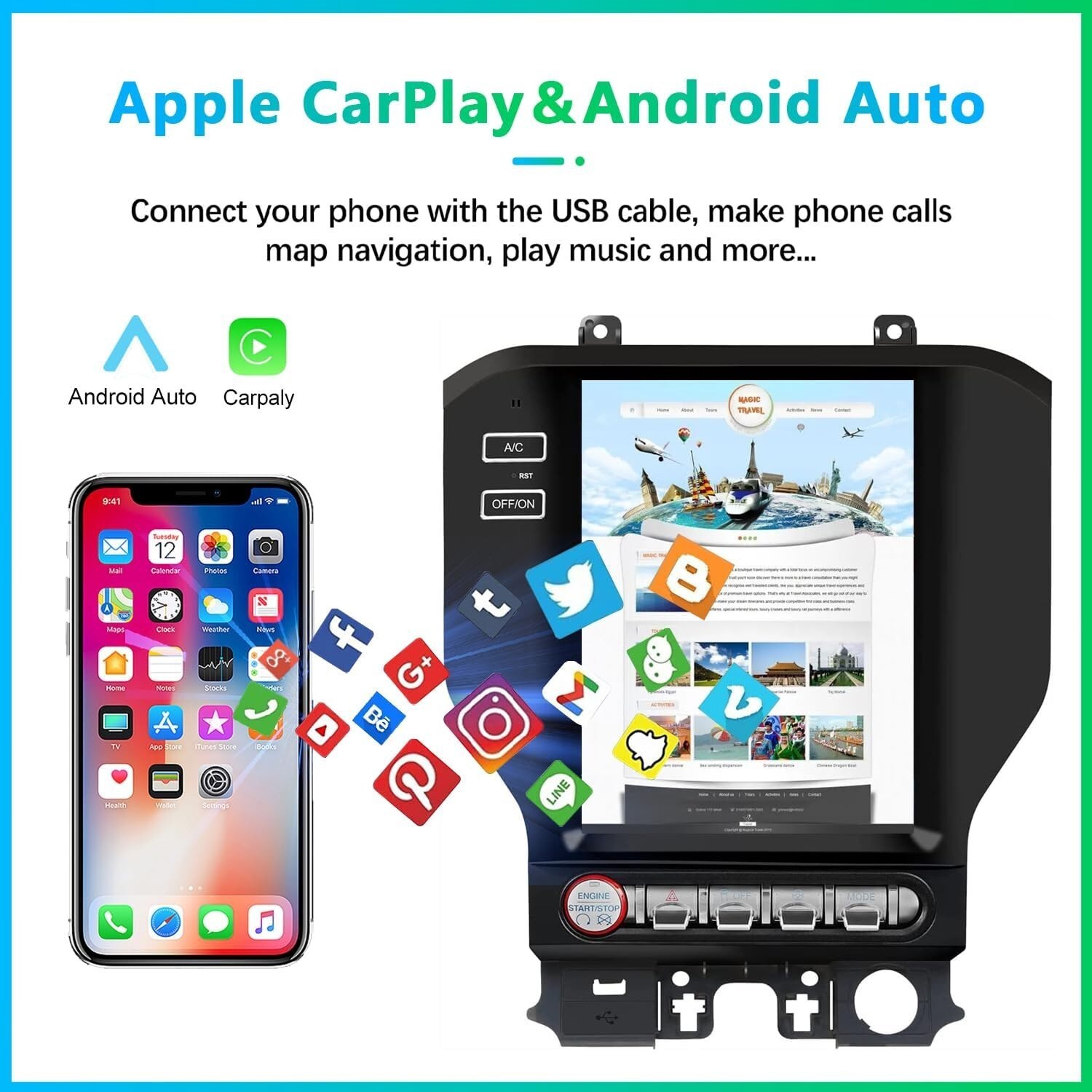 9.7 inch For Ford Mustang Android Car Radio Stereo Touch Screen GPS Navigation