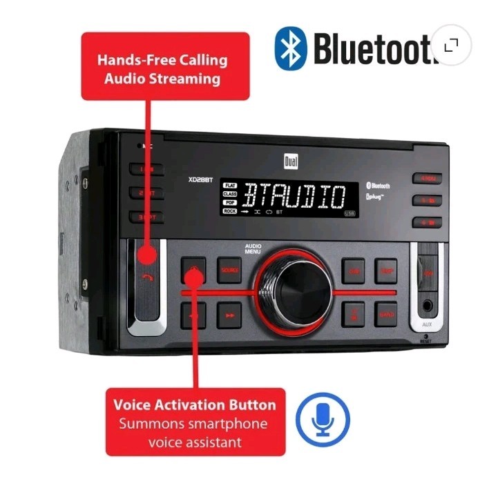 Dual Electronics XD28BT, Car Stereo Head Unit Double Din w Bluetooth 7 Character