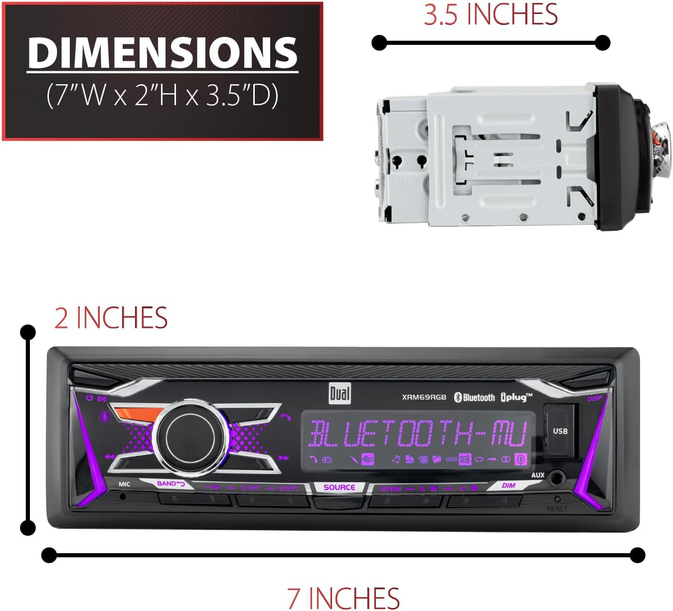 Dual Electronics XRM69RGB Single DIN Car Stereo RGB Bluetooth & AM/FM | Customiz