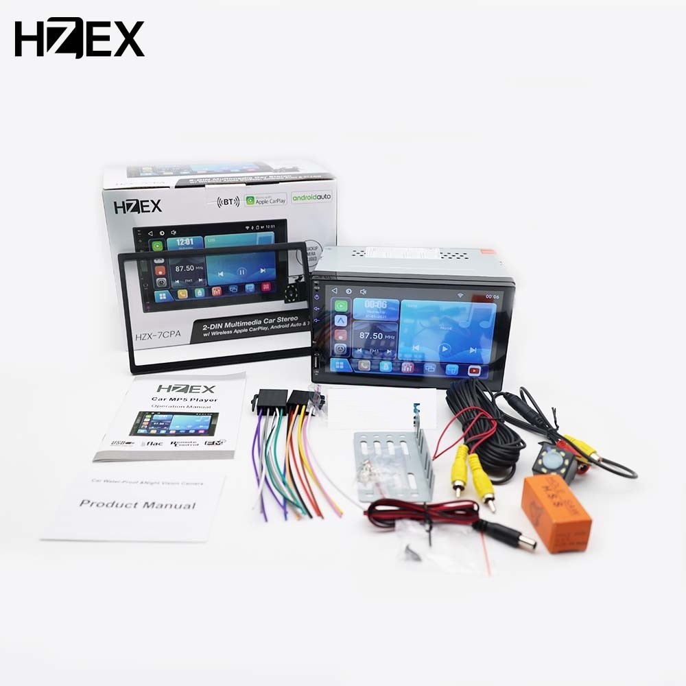 HZX-7CPA 7 Inch Double Din Car Stereo with Wireless Apple CarPlay & Android Auto