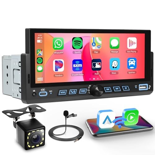 Single Din Car Stereo Wireless Carplay Android Auto, 6.86 inch Wireless Carplay