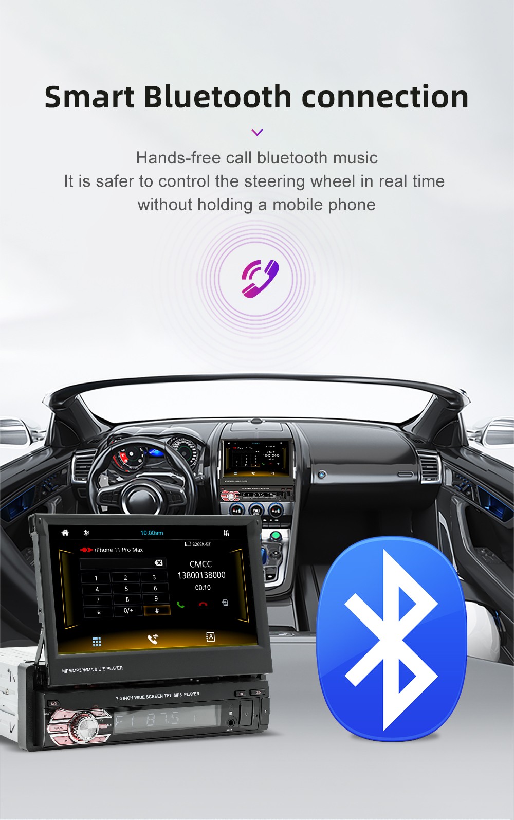 ESSGOO 7″ Single Din Car Stereo Wireless CarPlay Android Auto Radio Bluetooth FM