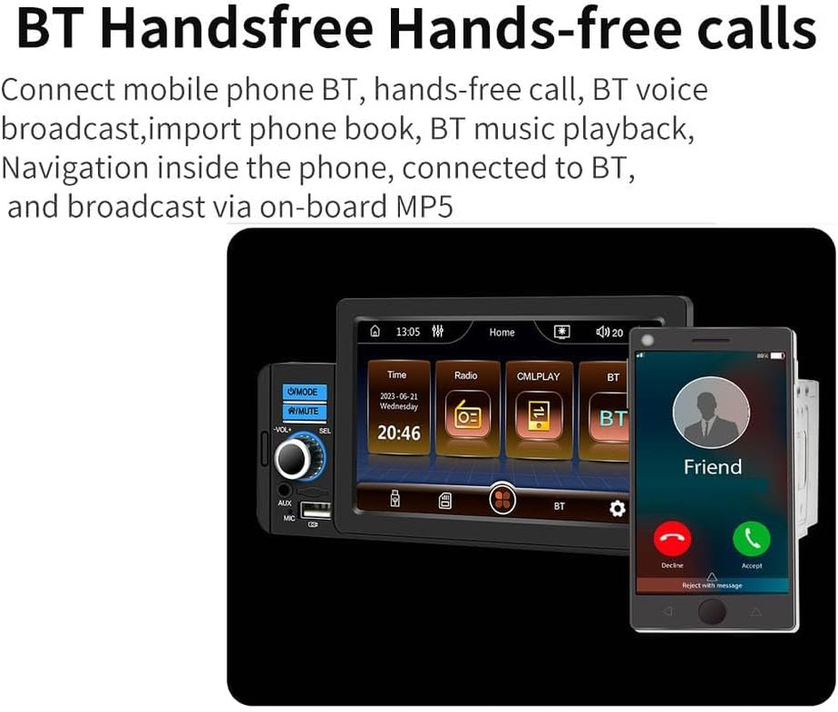Single Din Car Stereo with Apple Carplay & Android Auto, 5 Inch HD Touch Screen