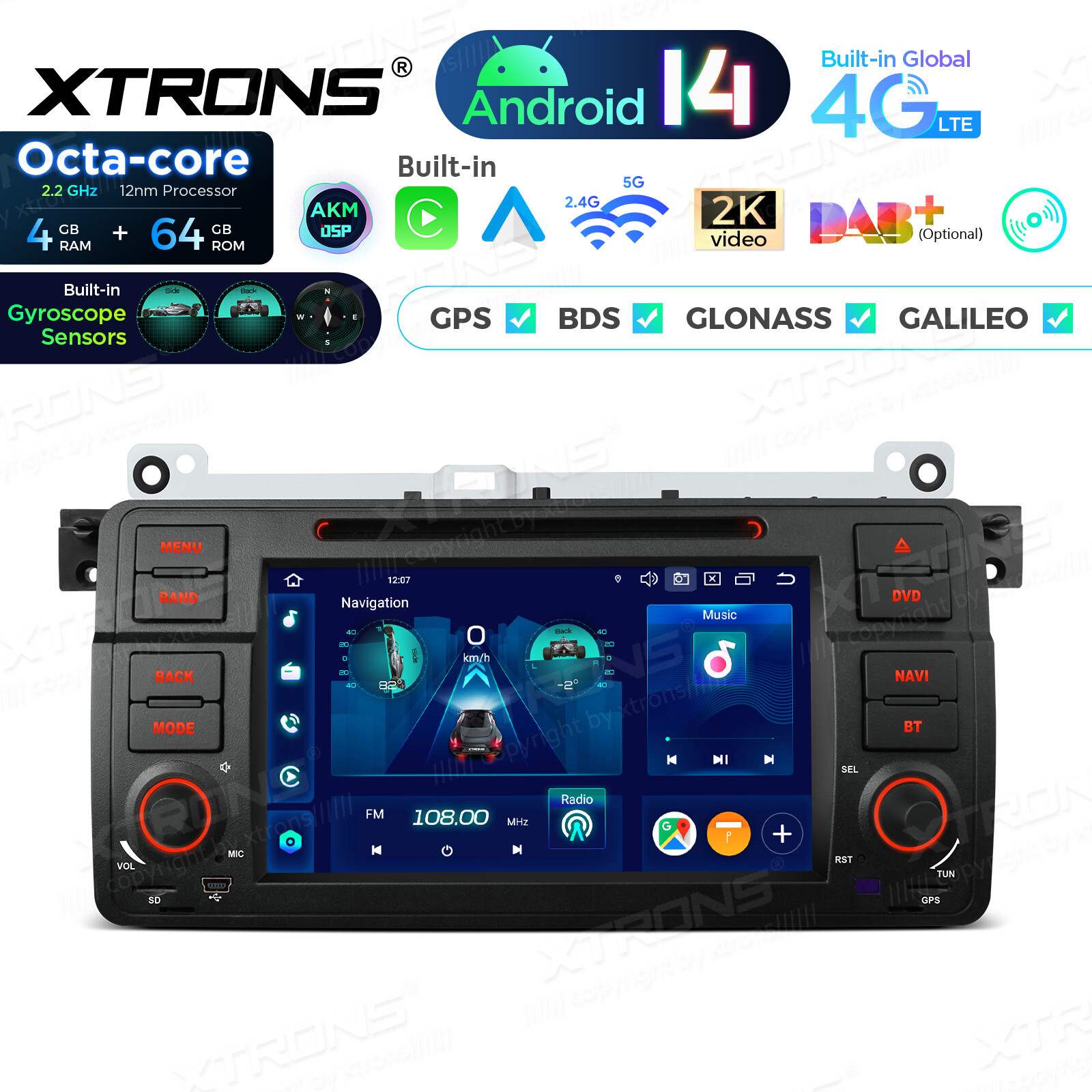 7″ Android 14 Car Stereo DVD 4G LTE Radio GPS 4+64GB AKM DSP For BMW E46 3er M3