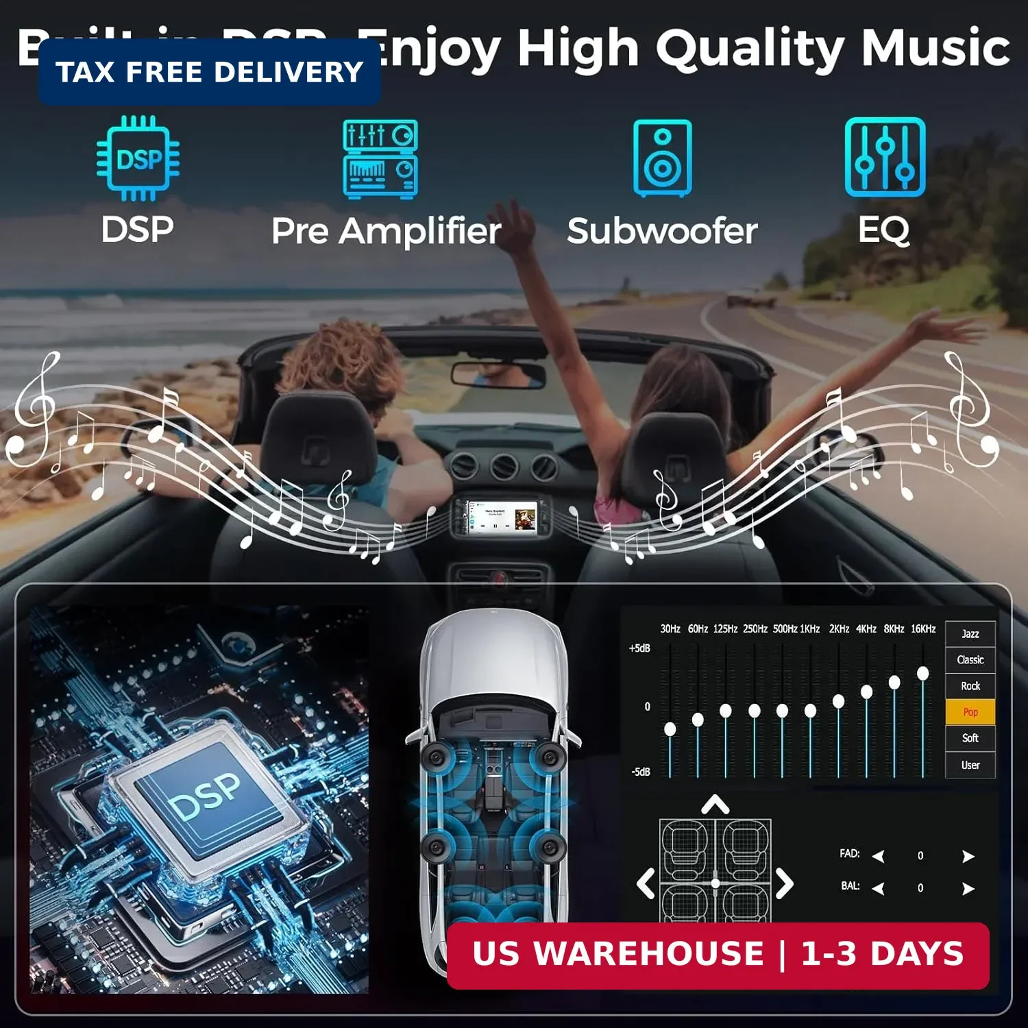 Double Din Car Stereo with 7″ HD Touchscreen, Wireless Apple Carplay & Android A