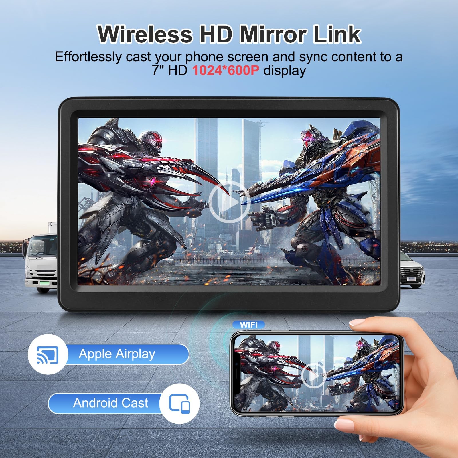 Carplay Screen for Car, 7″ Wireless Carplay & Android Auto, Portable HD Touch…