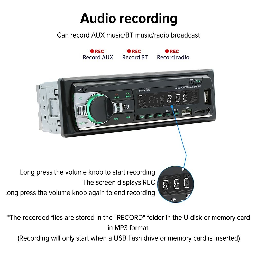 Car Stereo Radio Bluetooth Handsfree 1DIN MP3/FM/USB/SD/AUX In-Dash Unit Player