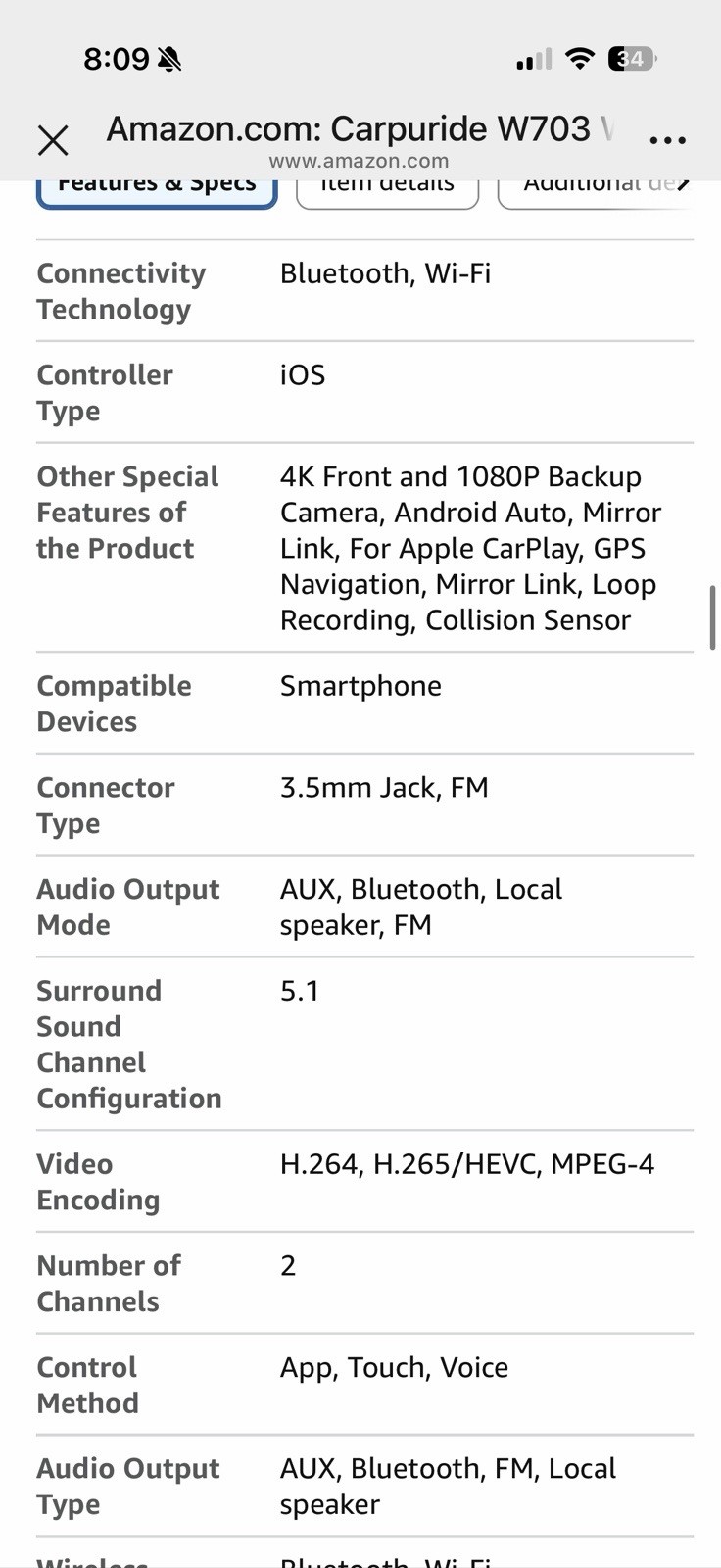 Carpuride W703 Wireless CarPlay for Apple CarPlay & Android Auto, 7″ Backup Cam