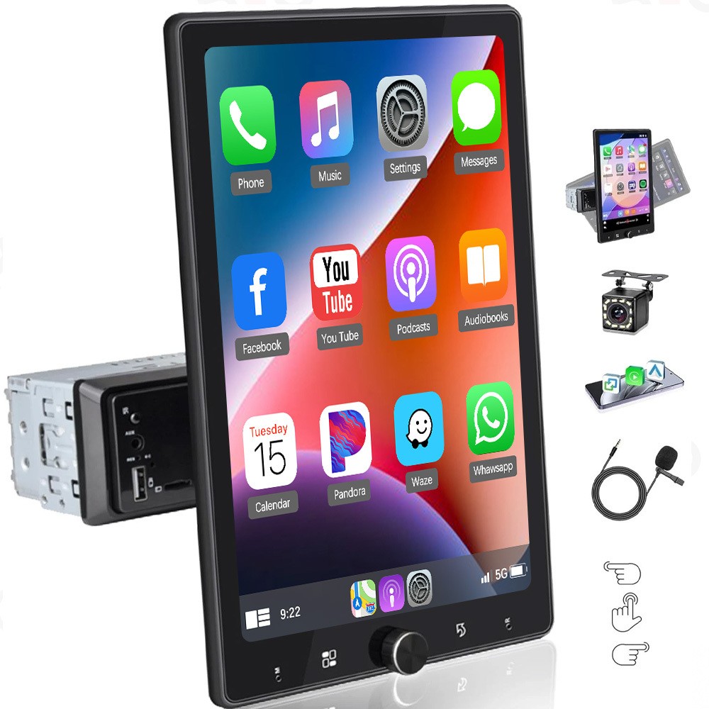 10.4” Android 15.0 Single 1 Din Carplay Rotatable Car Stereo Radio GPS WIFI