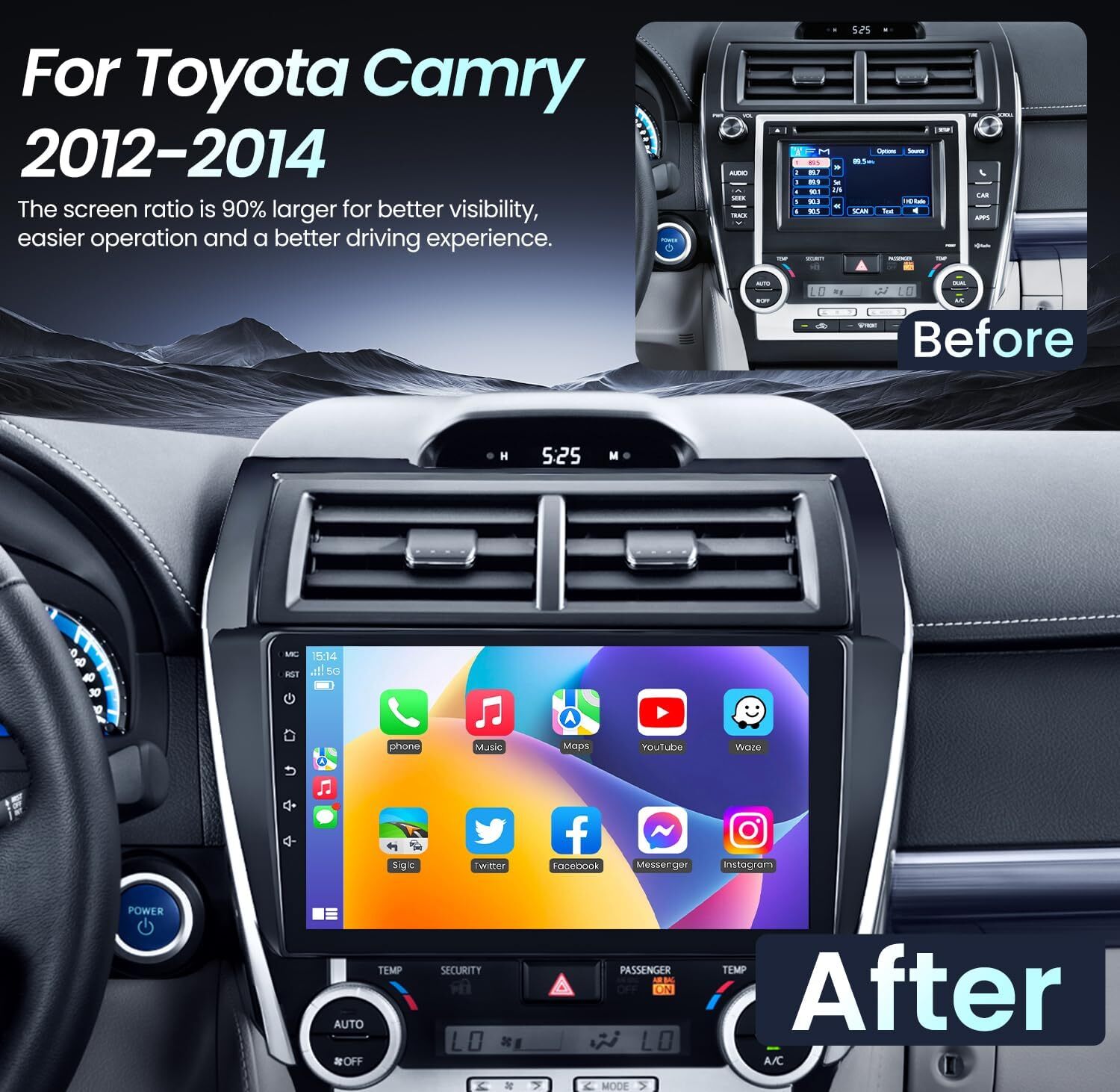 For 2012-2014 Toyota Camry 10.1″ Car Stereo Radio Android 12 Carplay GPS +Camera