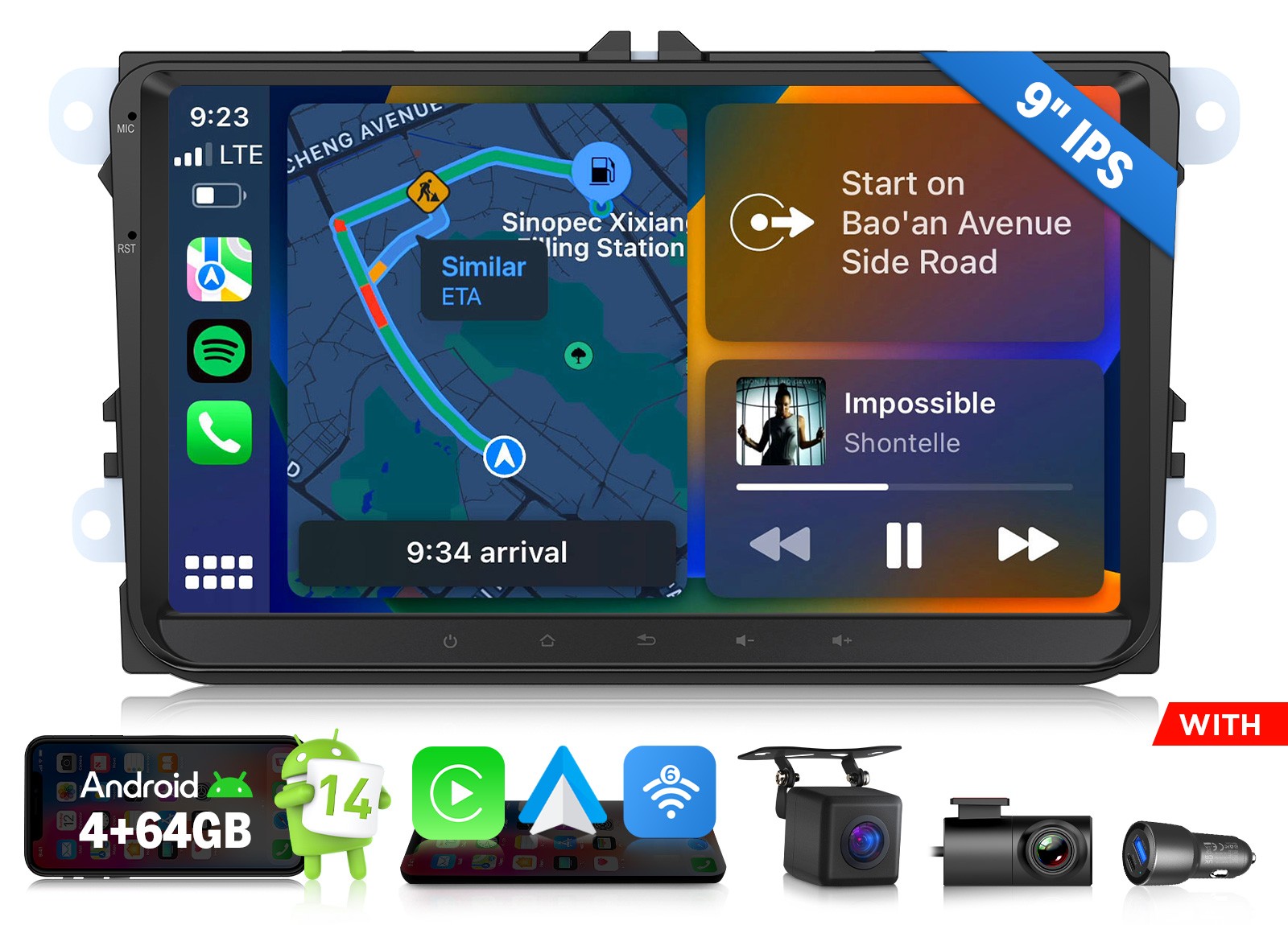 Eonon VWX7A 9″Android 14 Car Stereo for VW RCD210 RCD330 RCD340 Wireless CarPlay