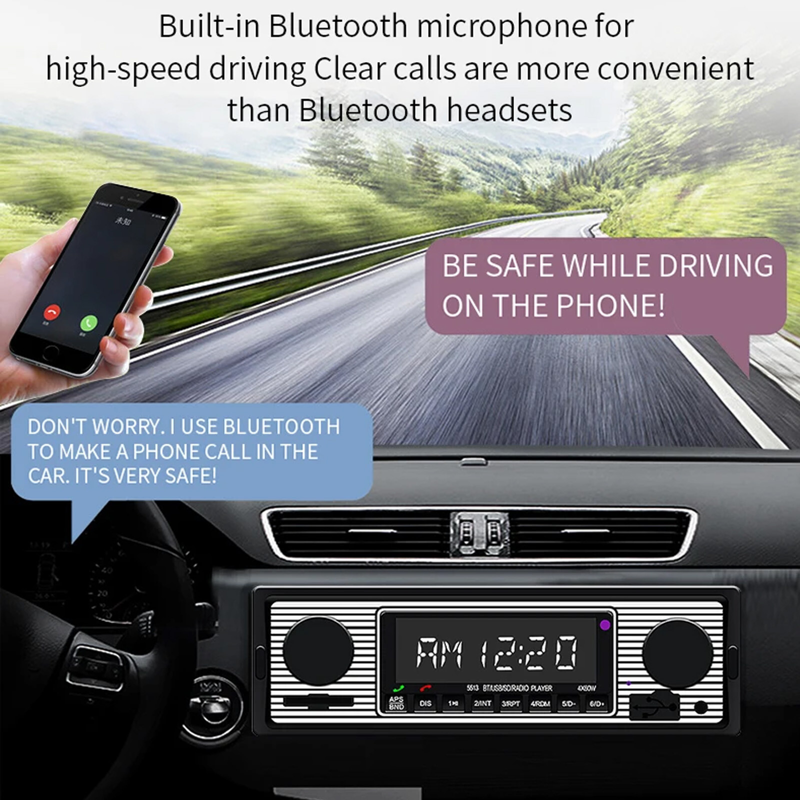 Bluetooth Vintage Car FM Radio MP3 Player USB Classic Stereo Audio Receiver AUX