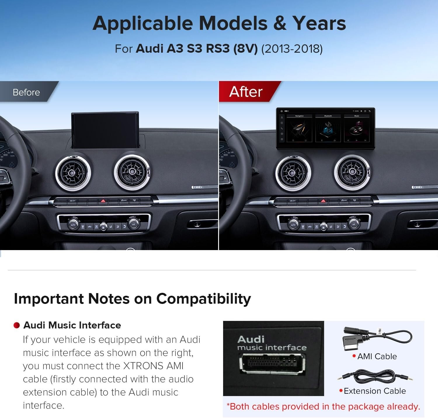 12.3 Inch Screen Android Car Stereo for Audi A3 S3 RS3 (2013-2018) Radio Unit
