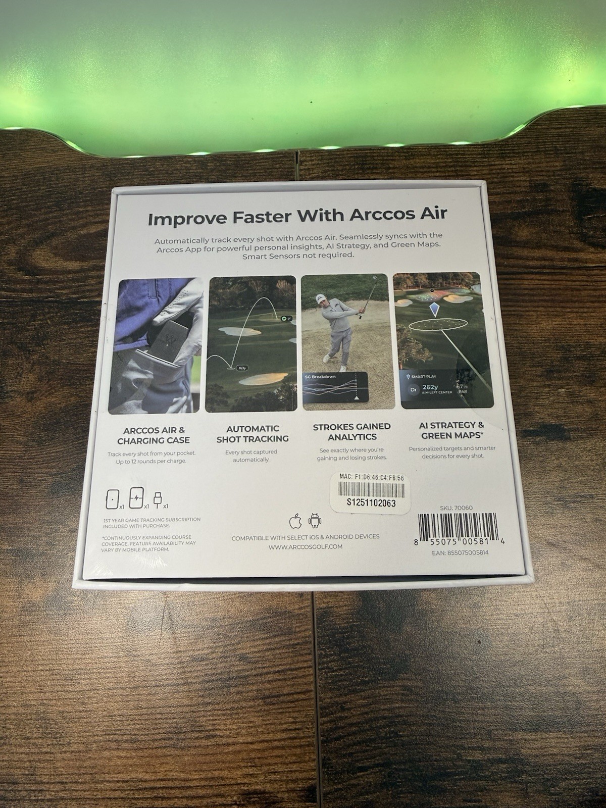 Arccos Air Automatic Golf Game Tracking System AI GPS Rangefinder Strokes Gained