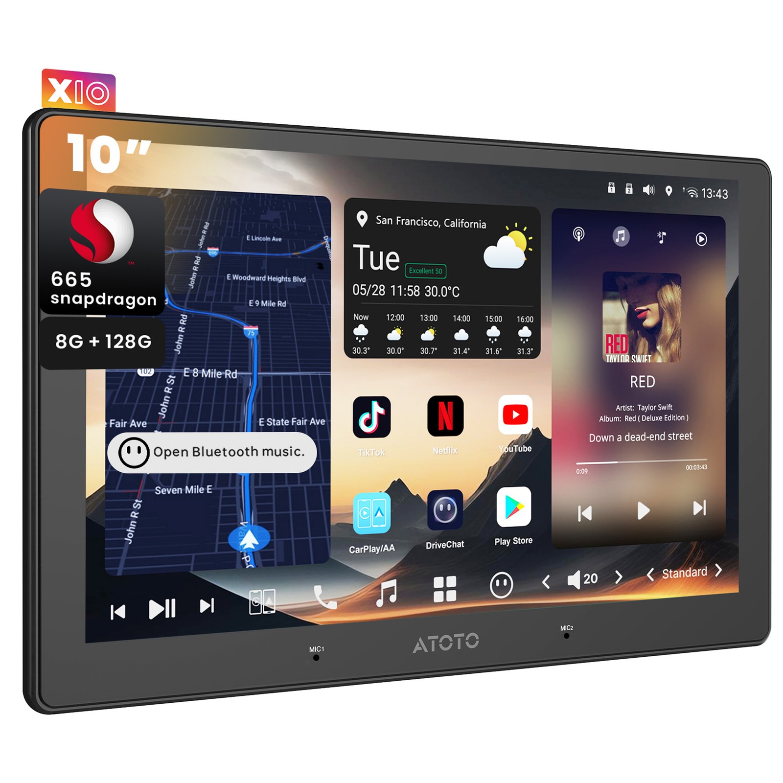ATOTO X10 Android AI Vision 10″ 2 Din Car Stereo Head Unit GPS 128G Golden Alert