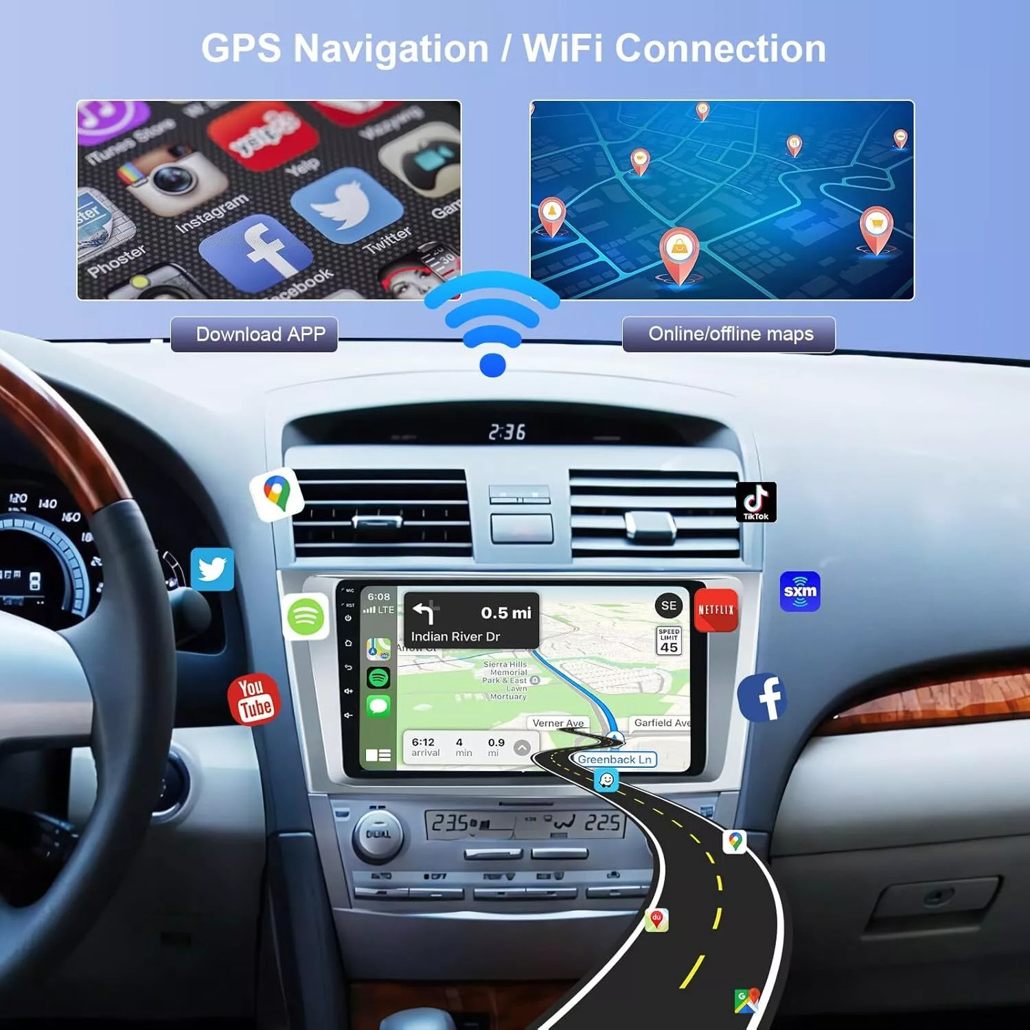 Android 15 CarPlay GPS Navi For Toyota Camry 2007-2011 4+64GB Car Stereo Radio